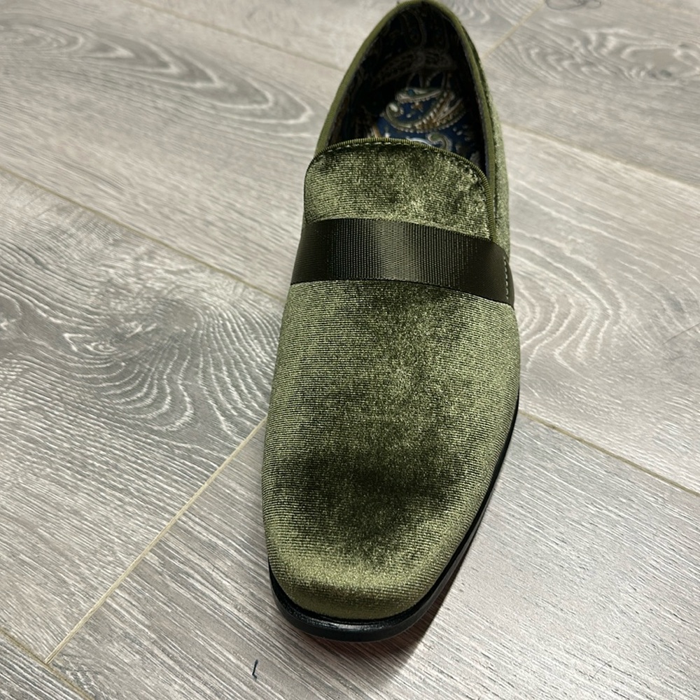 Olive Green Loafers with red bottoms brand new multiple sizes available